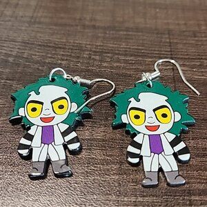 Handcrafted Beetlejuice Character Dangle Drop Earrings Ladies‎ New Lightweight